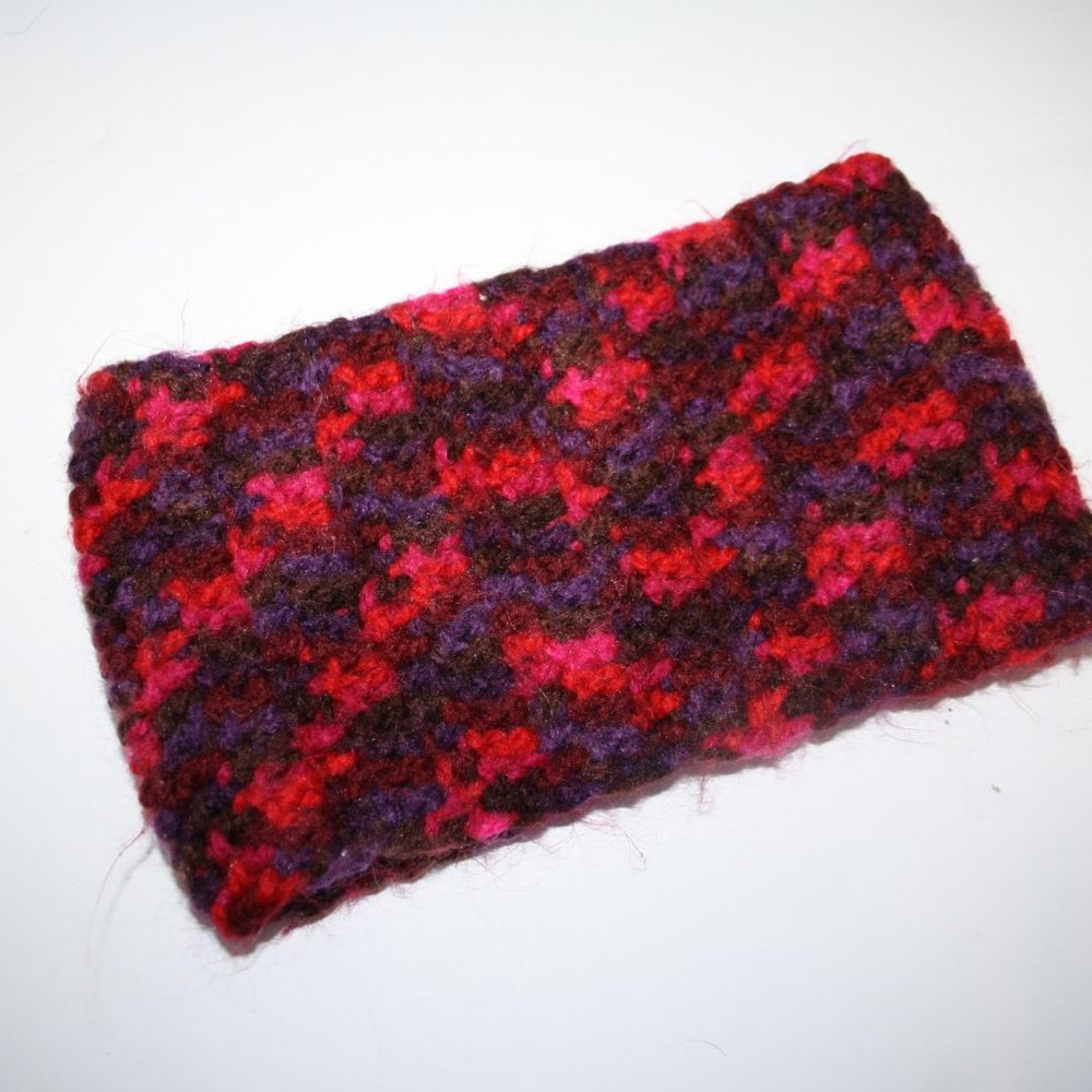 ❤️💜 Red + Purple Crochet Headband Ear Warmer – Handmade · One Size